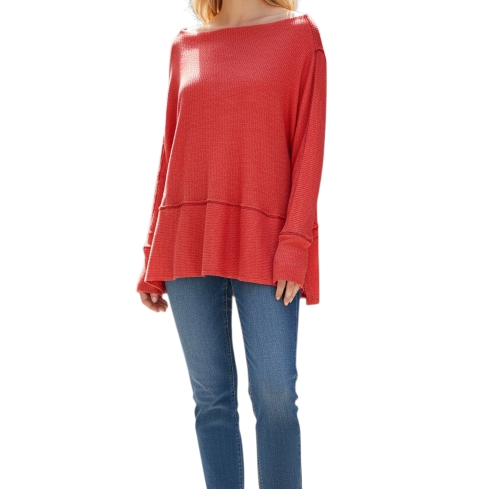 We The Free Coral Ribbed Knit oversized tunic Top